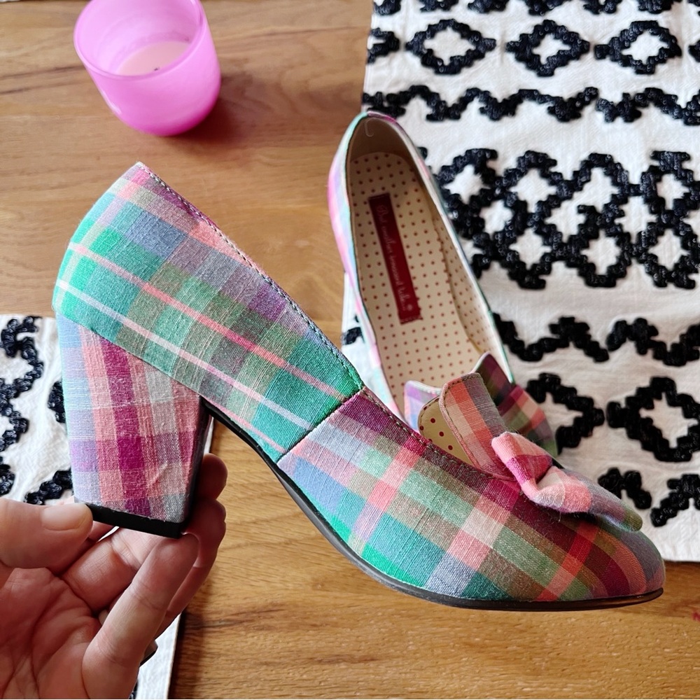But Another Innocent Tale BAIT Plaid Preppy Bow Heels women’s shoe size 6